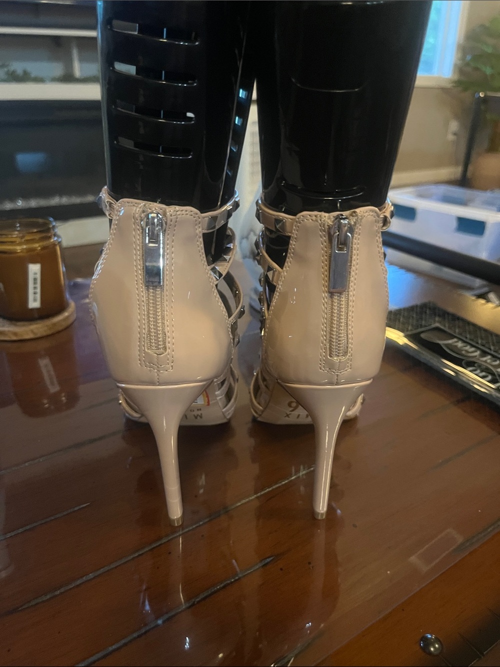 LIKE NEW Mix No. 6 Nude Patent Studded Strappy Pointed-Toe Pumps - Picture 3 of 5